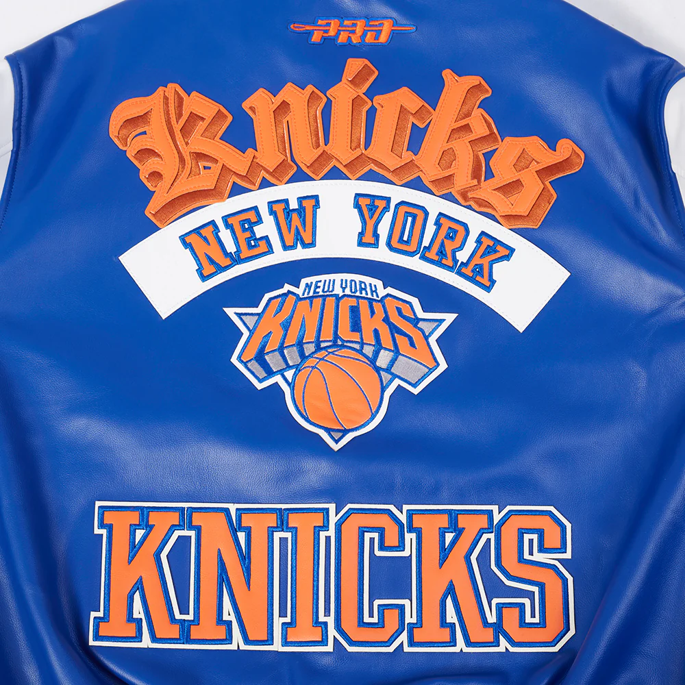NBA NEW YORK KNICKS BEST OF MEN'S LEATHER VARSITY JACKET (ROYAL BLUE/WHITE) - Image 9