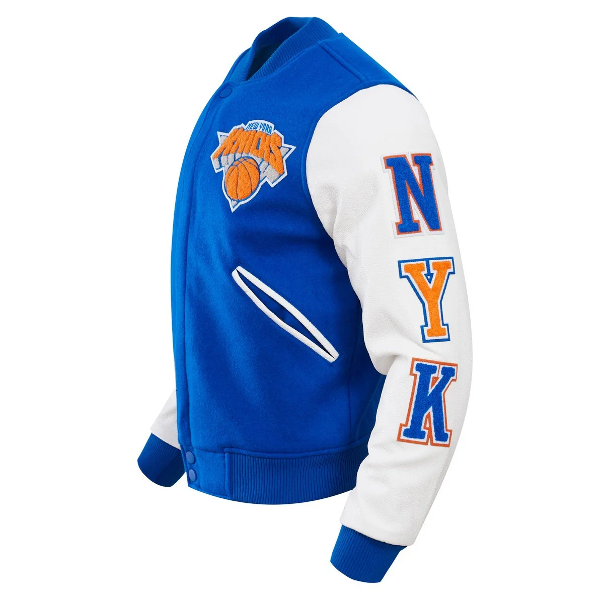 NBA NEW YORK KNICKS CLASSIC WOOL MEN'S VARSITY JACKET (ROYAL/WHITE) - Image 3