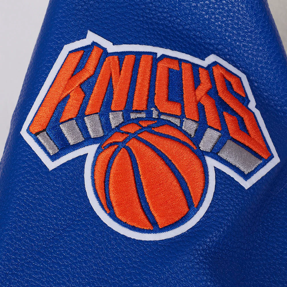 NBA NEW YORK KNICKS CITY EDITION 25-26 MEN'S RIB WOOL VARSITY JACKET (EGGSHELL/ROYAL BLUE) - Image 6