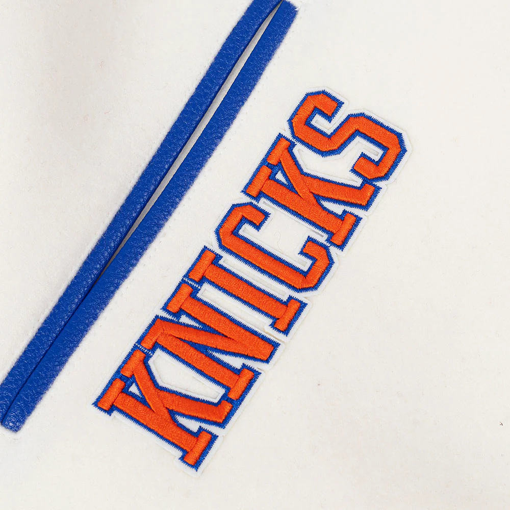 NBA NEW YORK KNICKS CITY EDITION 25-26 MEN'S RIB WOOL VARSITY JACKET (EGGSHELL/ROYAL BLUE) - Image 7