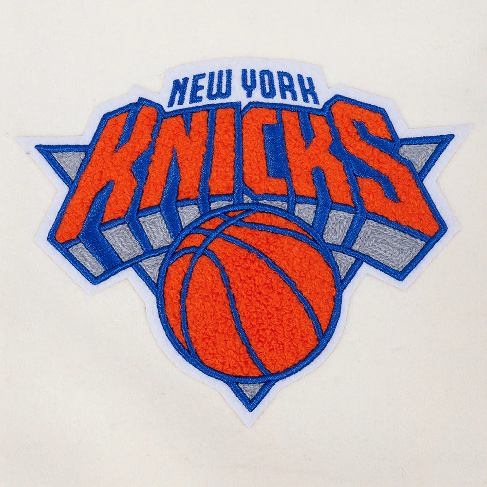 NBA NEW YORK KNICKS CITY EDITION 25-26 MEN'S RIB WOOL VARSITY JACKET (EGGSHELL/ROYAL BLUE) - Image 9