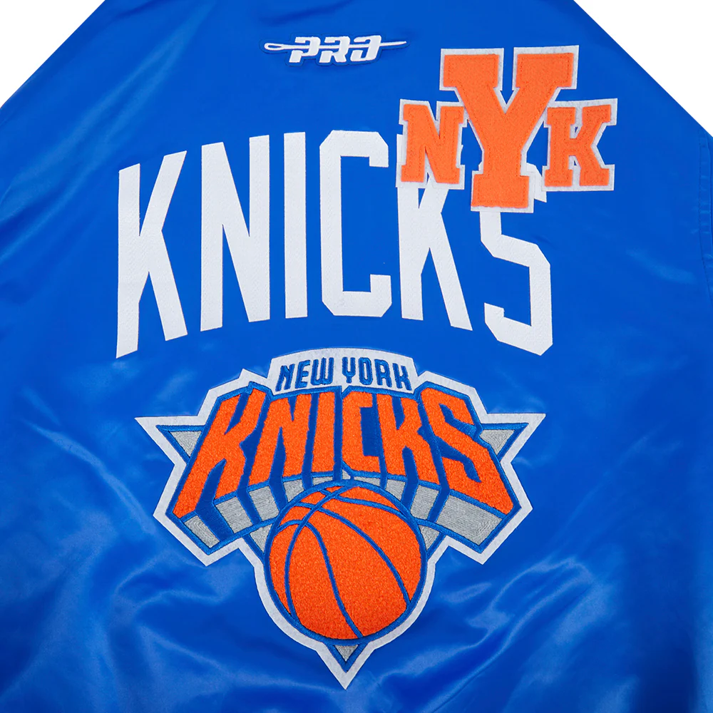 NBA NEW YORK KNICKS LETTERMAN MEN'S SATIN JACKET (ROYAL BLUE) - Image 12