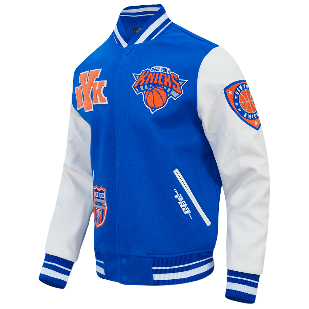 NBA NEW YORK KNICKS LETTERMAN MEN'S VARSITY JACKET (ROYAL BLUE/WHITE) - Image 4