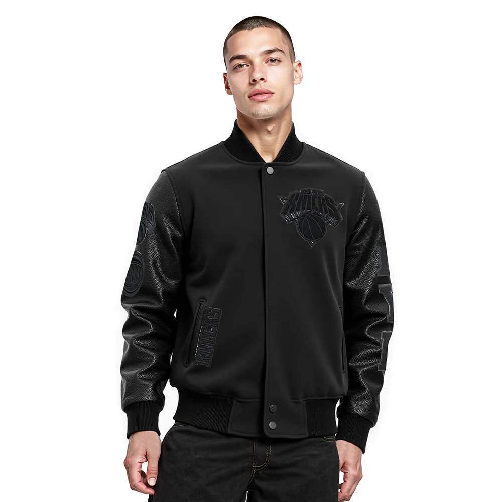 NBA NEW YORK KNICKS TRIPLE BLACK MEN'S VARSITY JACKET (BLACK)