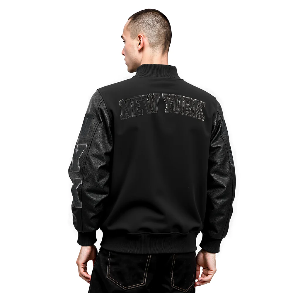 NBA NEW YORK KNICKS TRIPLE BLACK MEN'S VARSITY JACKET (BLACK) - Image 2