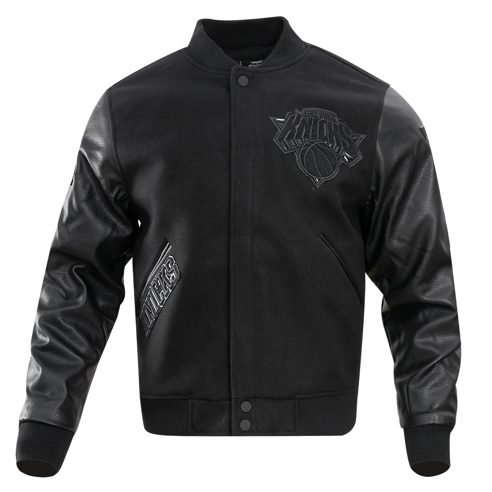 NBA NEW YORK KNICKS TRIPLE BLACK MEN'S VARSITY JACKET (BLACK) - Image 3