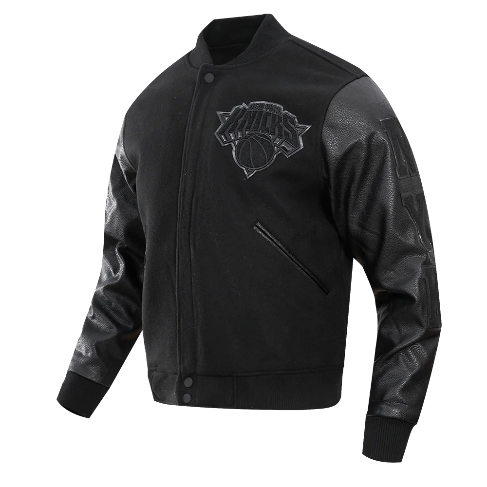 NBA NEW YORK KNICKS TRIPLE BLACK MEN'S VARSITY JACKET (BLACK) - Image 4