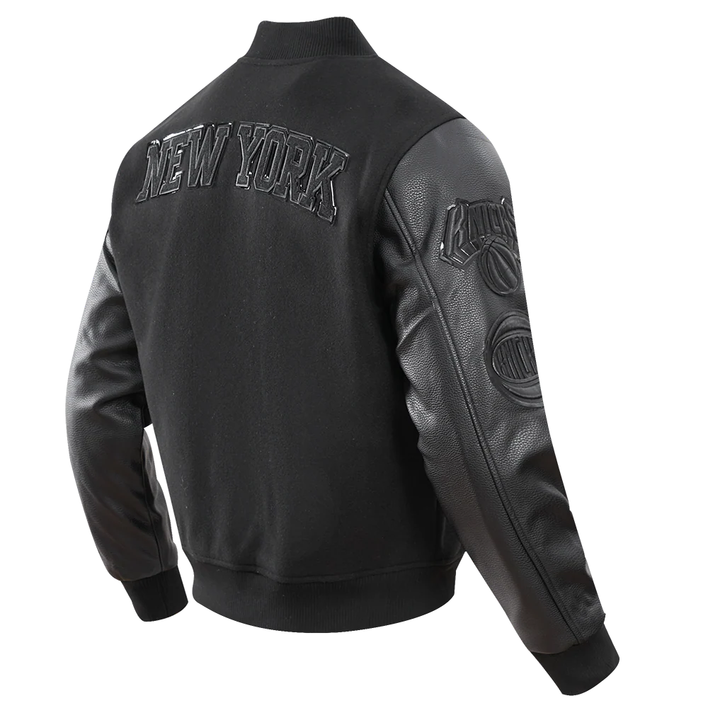 NBA NEW YORK KNICKS TRIPLE BLACK MEN'S VARSITY JACKET (BLACK) - Image 6
