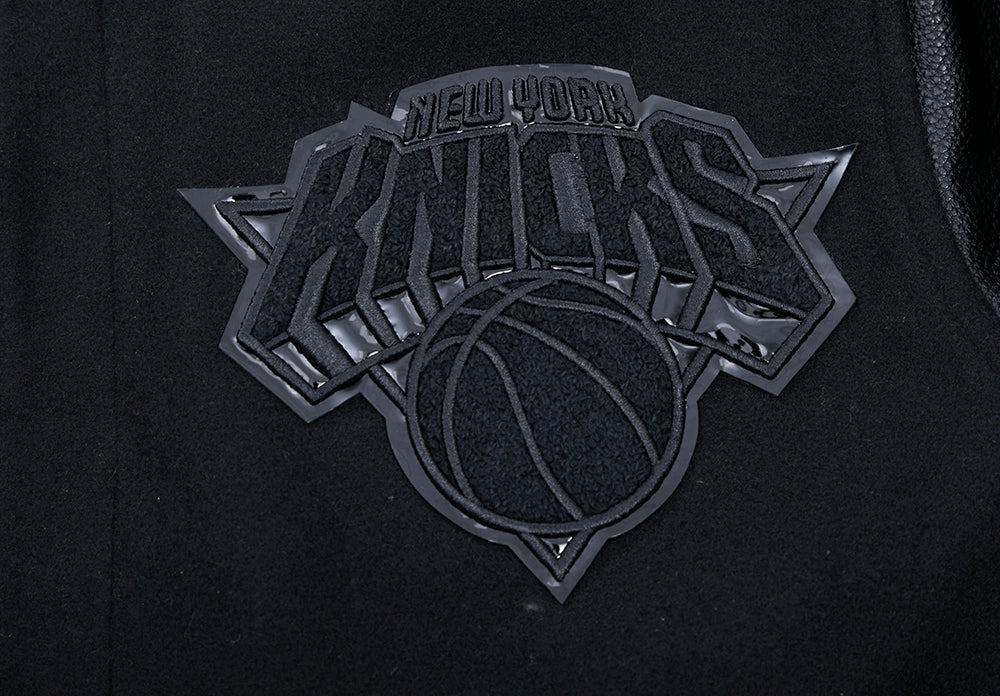 NBA NEW YORK KNICKS TRIPLE BLACK MEN'S VARSITY JACKET (BLACK) - Image 7