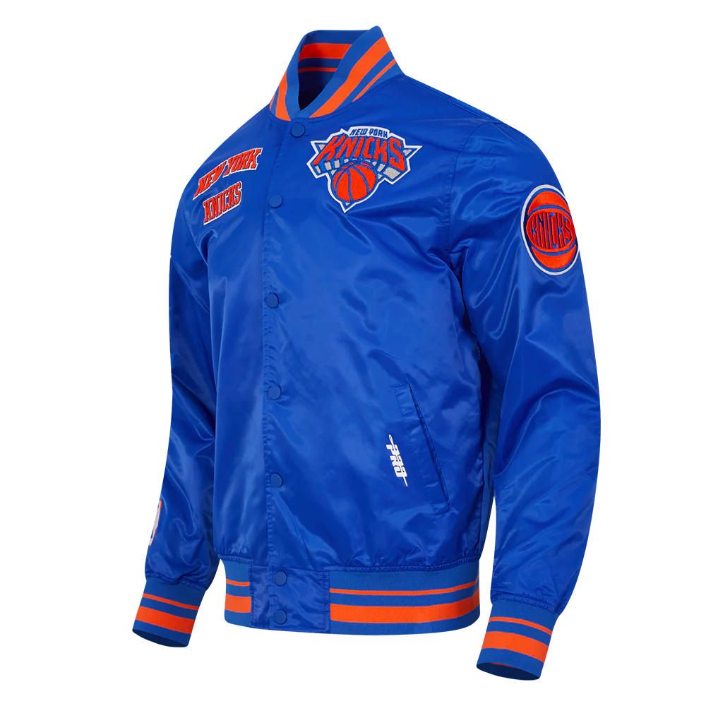 NBA NEW YORK KNICKS RETRO CLASSIC MEN'S RIB SATIN JACKET (ROYAL BLUE/ORANGE) - Image 11