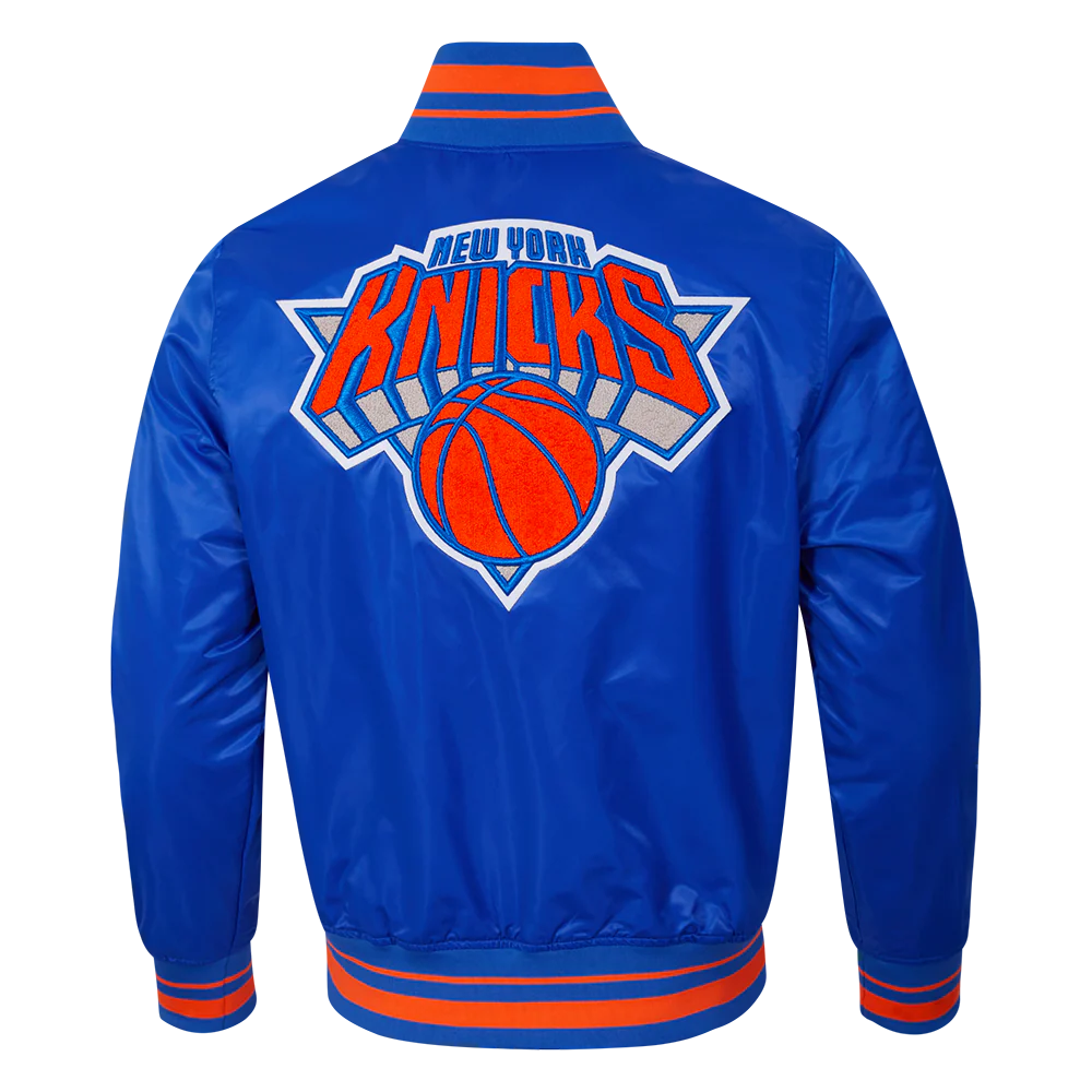 NBA NEW YORK KNICKS RETRO CLASSIC MEN'S RIB SATIN JACKET (ROYAL BLUE/ORANGE) - Image 12