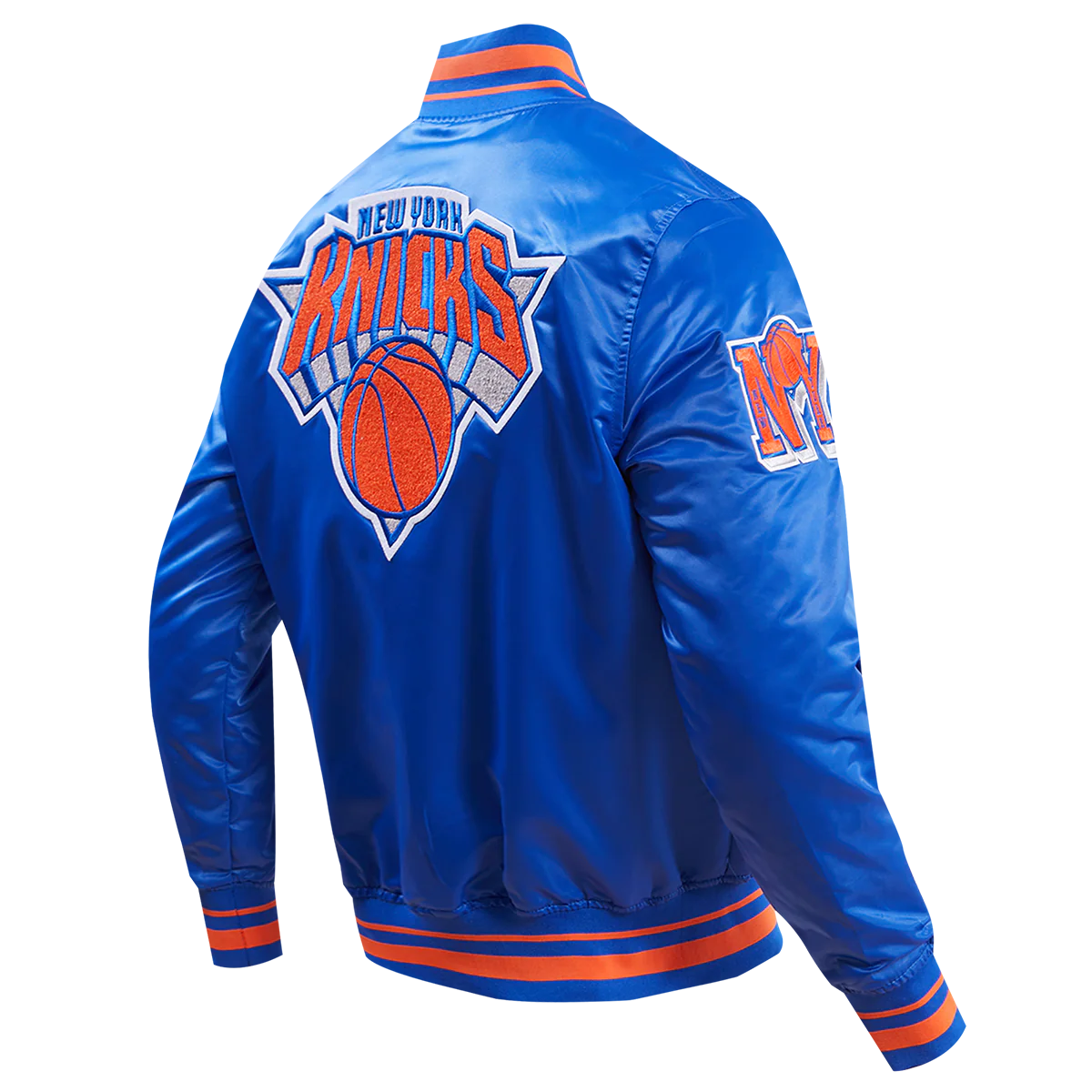 NBA NEW YORK KNICKS RETRO CLASSIC MEN'S RIB SATIN JACKET (ROYAL BLUE/ORANGE) - Image 4