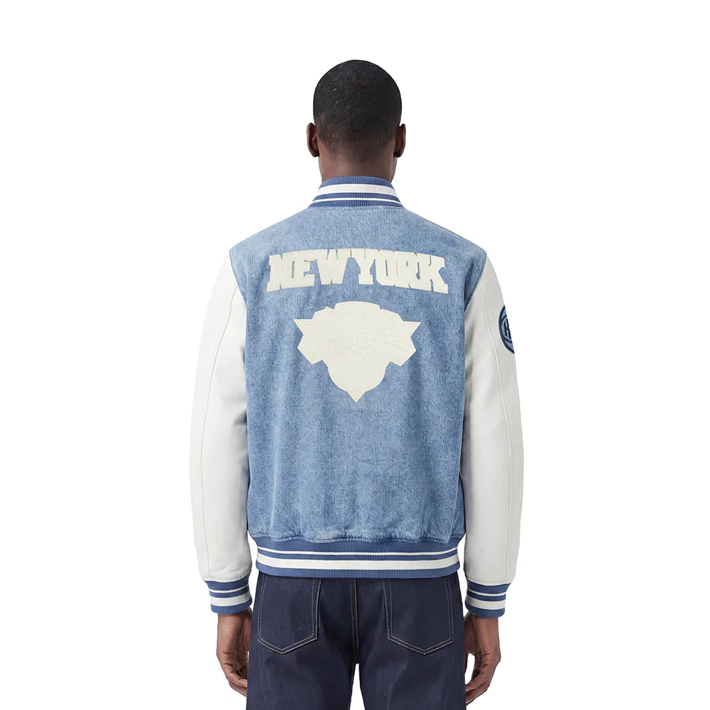 NBA NEW YORK KNICKS VARSITY BLUES DENIM VARSITY MEN'S JACKET (DENIM/LINEN) - Image 2