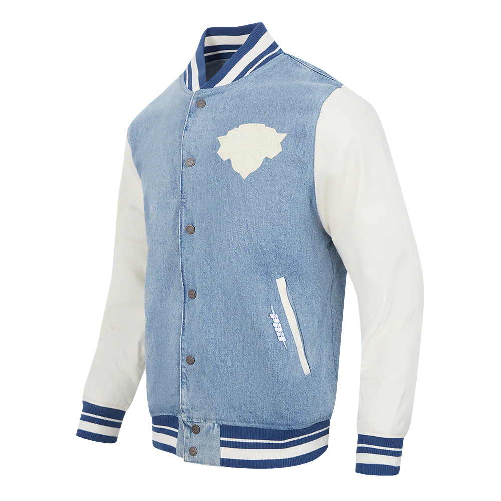 NBA NEW YORK KNICKS VARSITY BLUES DENIM VARSITY MEN'S JACKET (DENIM/LINEN) - Image 4