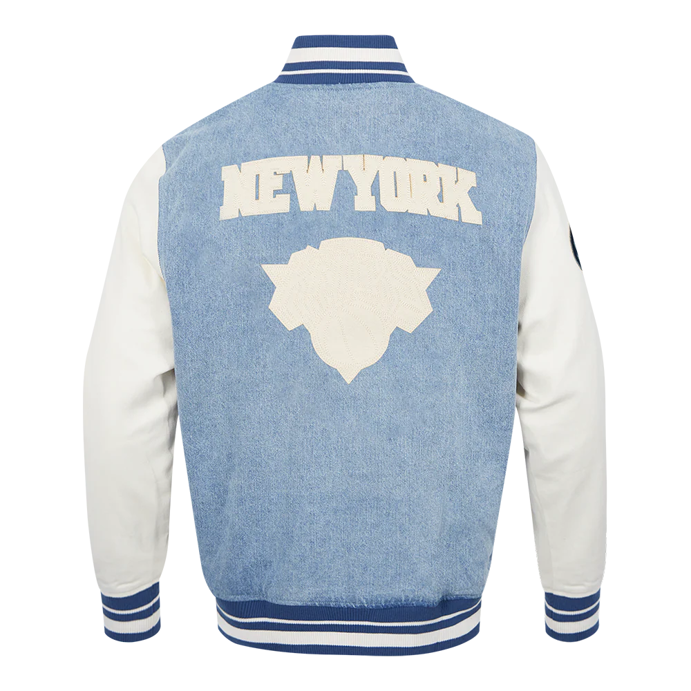 NBA NEW YORK KNICKS VARSITY BLUES DENIM VARSITY MEN'S JACKET (DENIM/LINEN) - Image 5