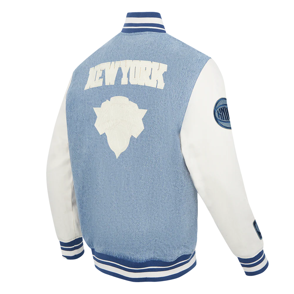 NBA NEW YORK KNICKS VARSITY BLUES DENIM VARSITY MEN'S JACKET (DENIM/LINEN) - Image 6