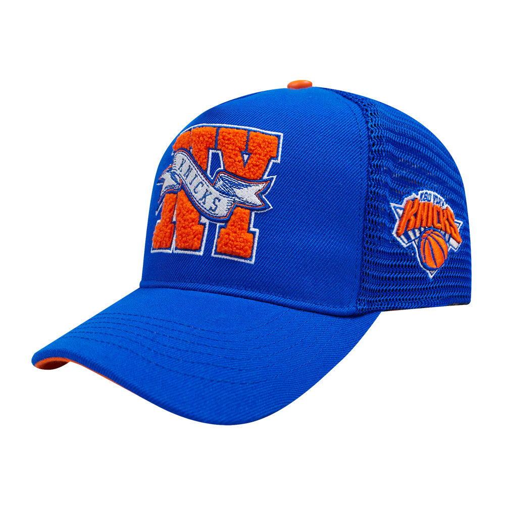 NBA NEW YORK KNICKS TEAM PENNANTS MEN'S PINCH FRONT TRUCKER SNAPBACK (ROYAL BLUE) - Image 2