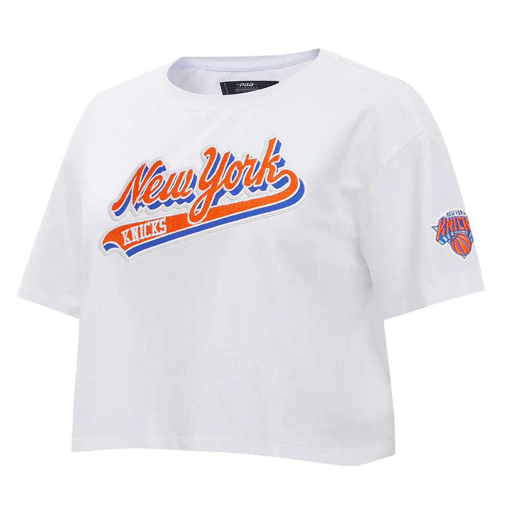 NBA NEW YORK KNICKS SCRIPT TAIL WOMEN'S SINGLE JERSEY BOXY TEE (WHITE) - Image 2