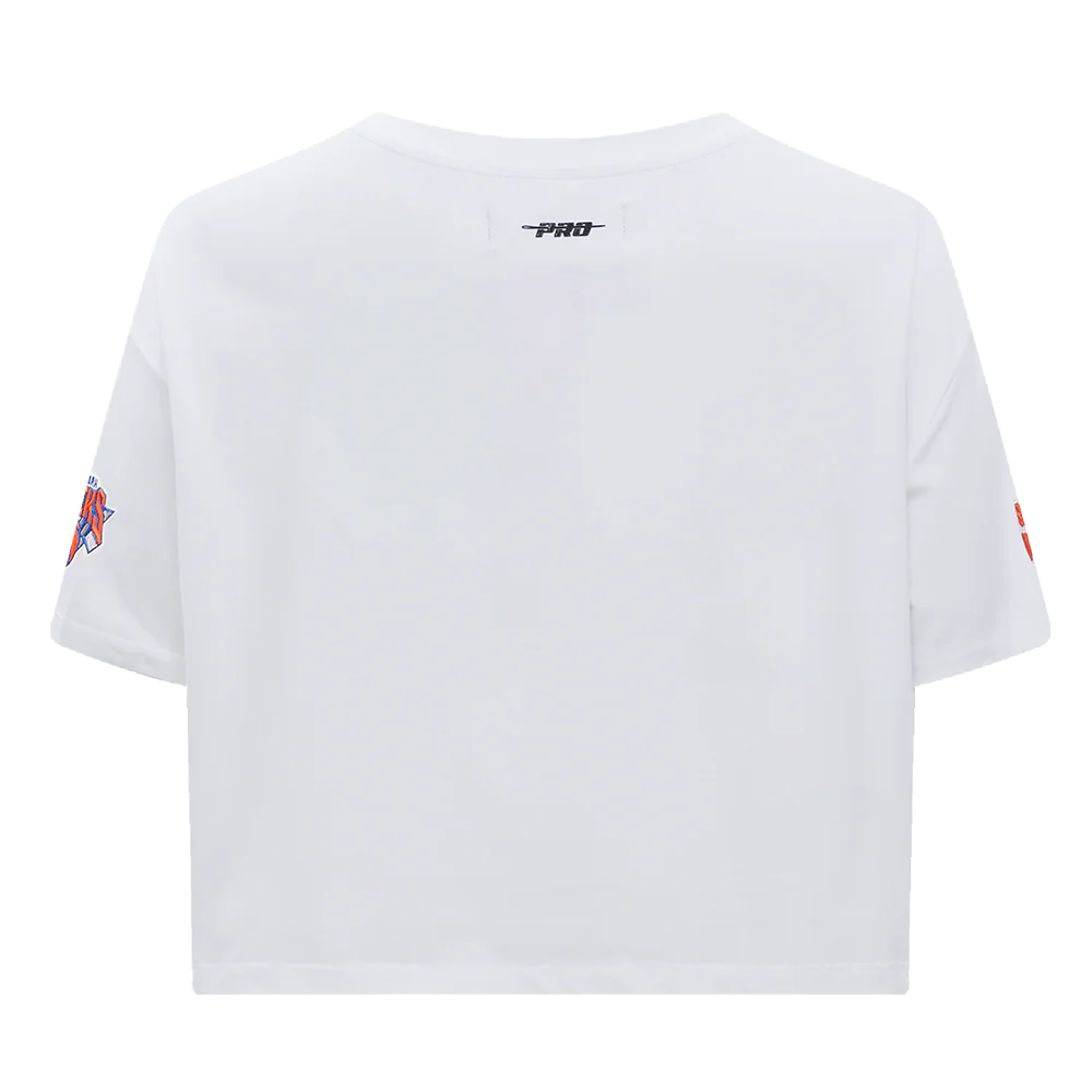 NBA NEW YORK KNICKS SCRIPT TAIL WOMEN'S SINGLE JERSEY BOXY TEE (WHITE) - Image 3
