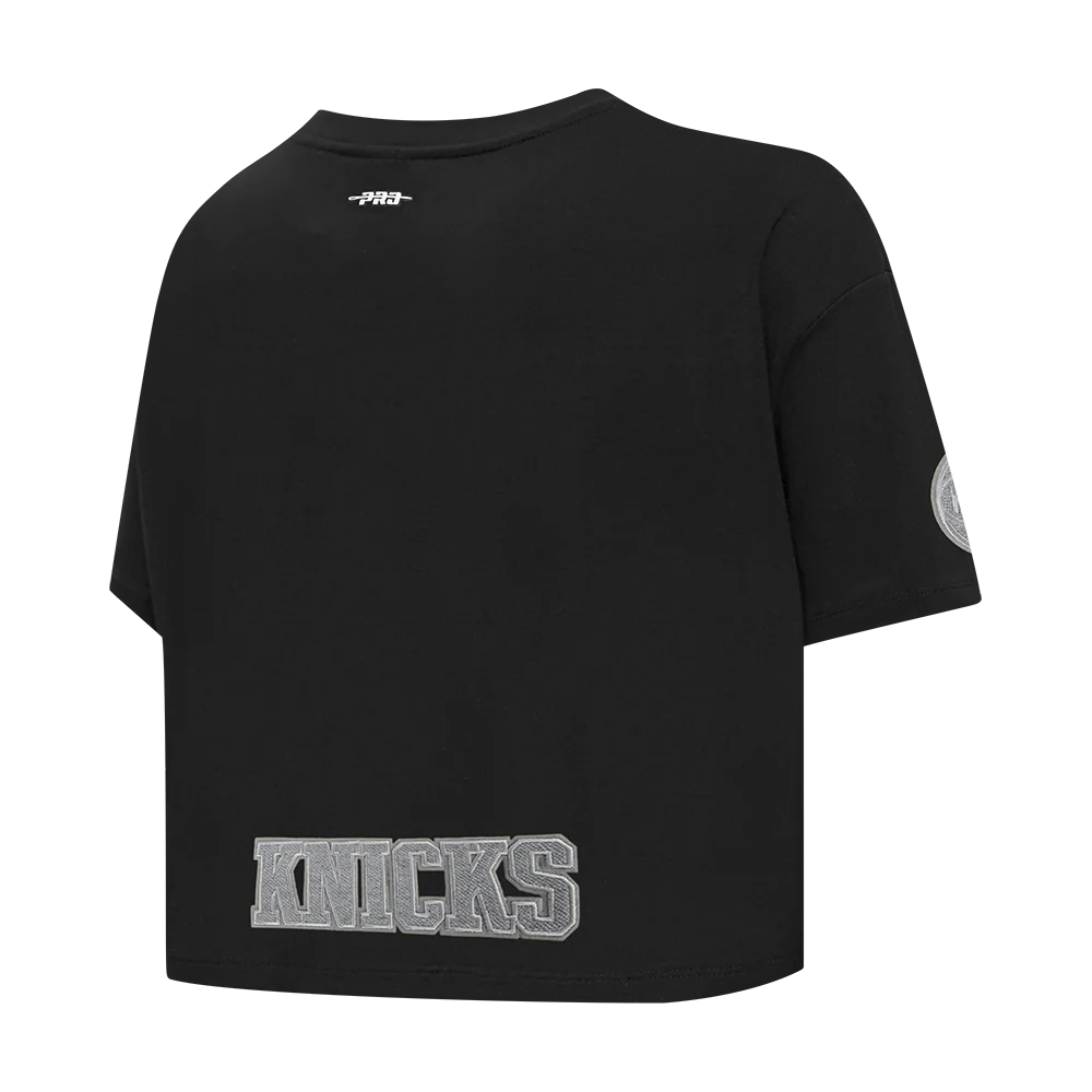 NBA NEW YORK KNICKS REVERSE FRENCH TERRY WOMEN'S SINGLE JERSEY BOXY TEE (BLACK) - Image 4