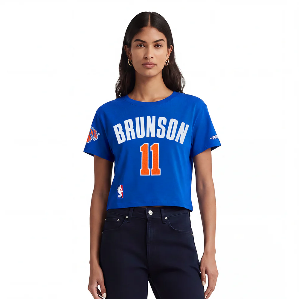 NBA NEW YORK KNICKS JALEN BRUNSON #11 CLASSIC PLAYER NAME AND NUMBER WOMEN'S SJ BOXY TEE