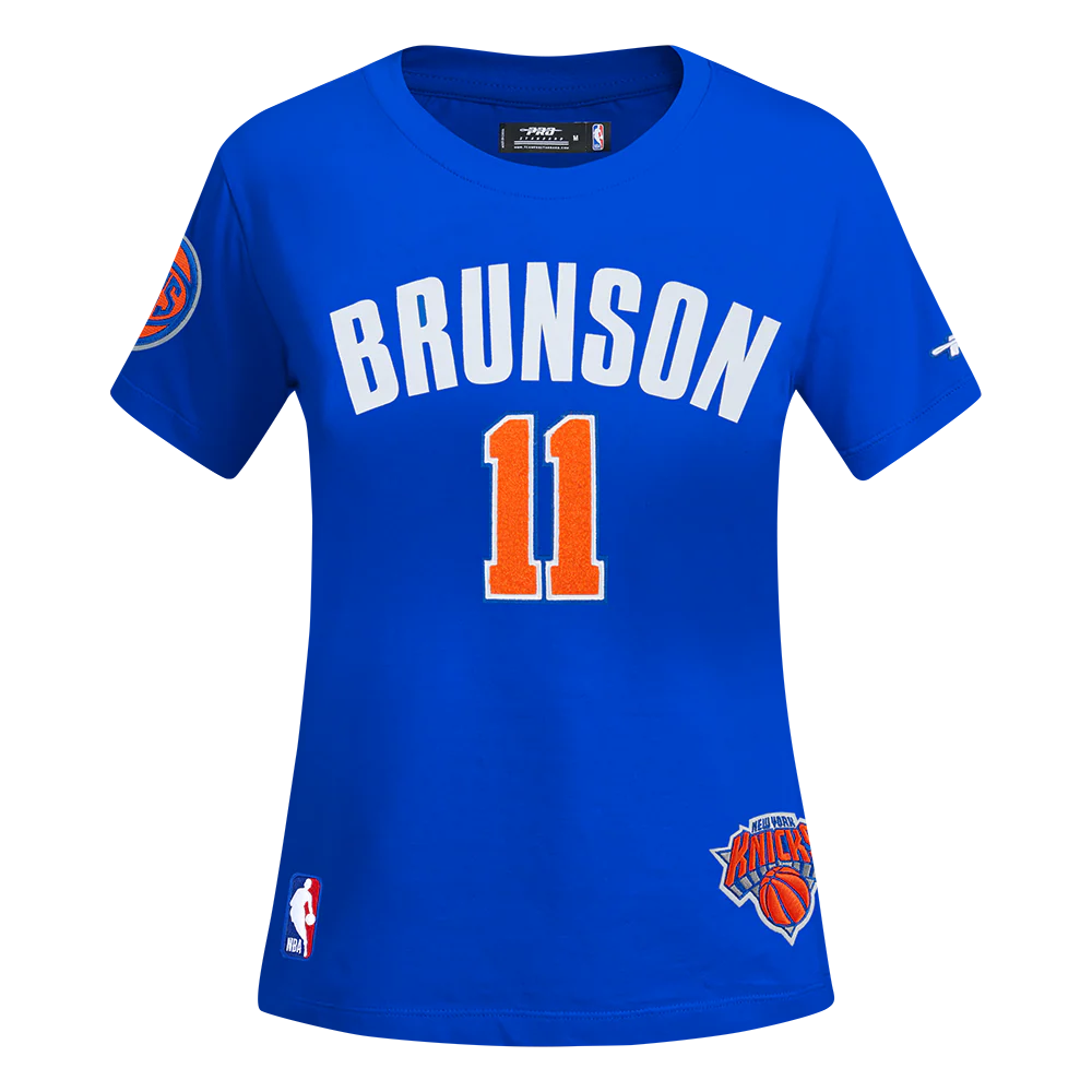NBA NEW YORK KNICKS JALEN BRUNSON #11 CLASSIC PLAYER NAME AND NUMBER WOMEN'S SJ SLIM FIT TEE - Image 3