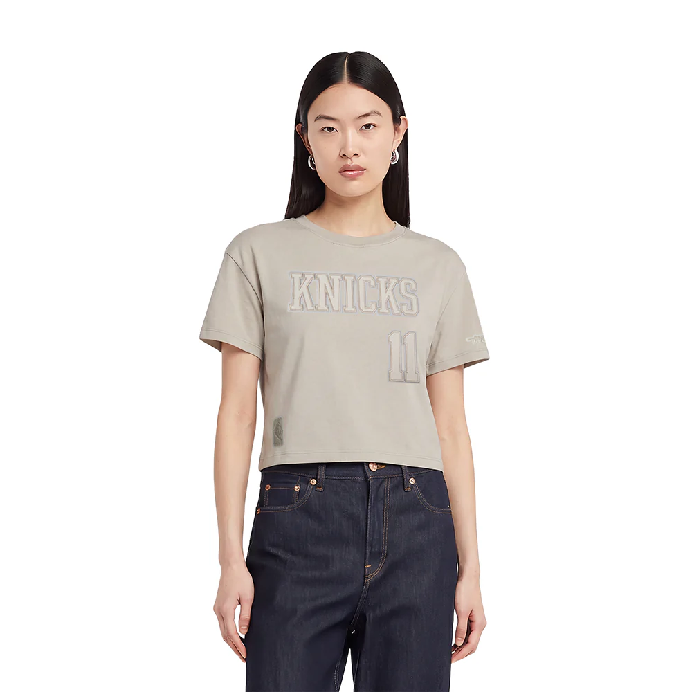 NBA NEW YORK KNICKS JALEN BRUNSON #11 NEUTRAL WOMEN'S SJ BOXY TEE (TAUPE)
