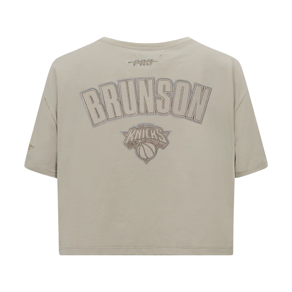 NBA NEW YORK KNICKS JALEN BRUNSON #11 NEUTRAL WOMEN'S SJ BOXY TEE (TAUPE) - Image 5