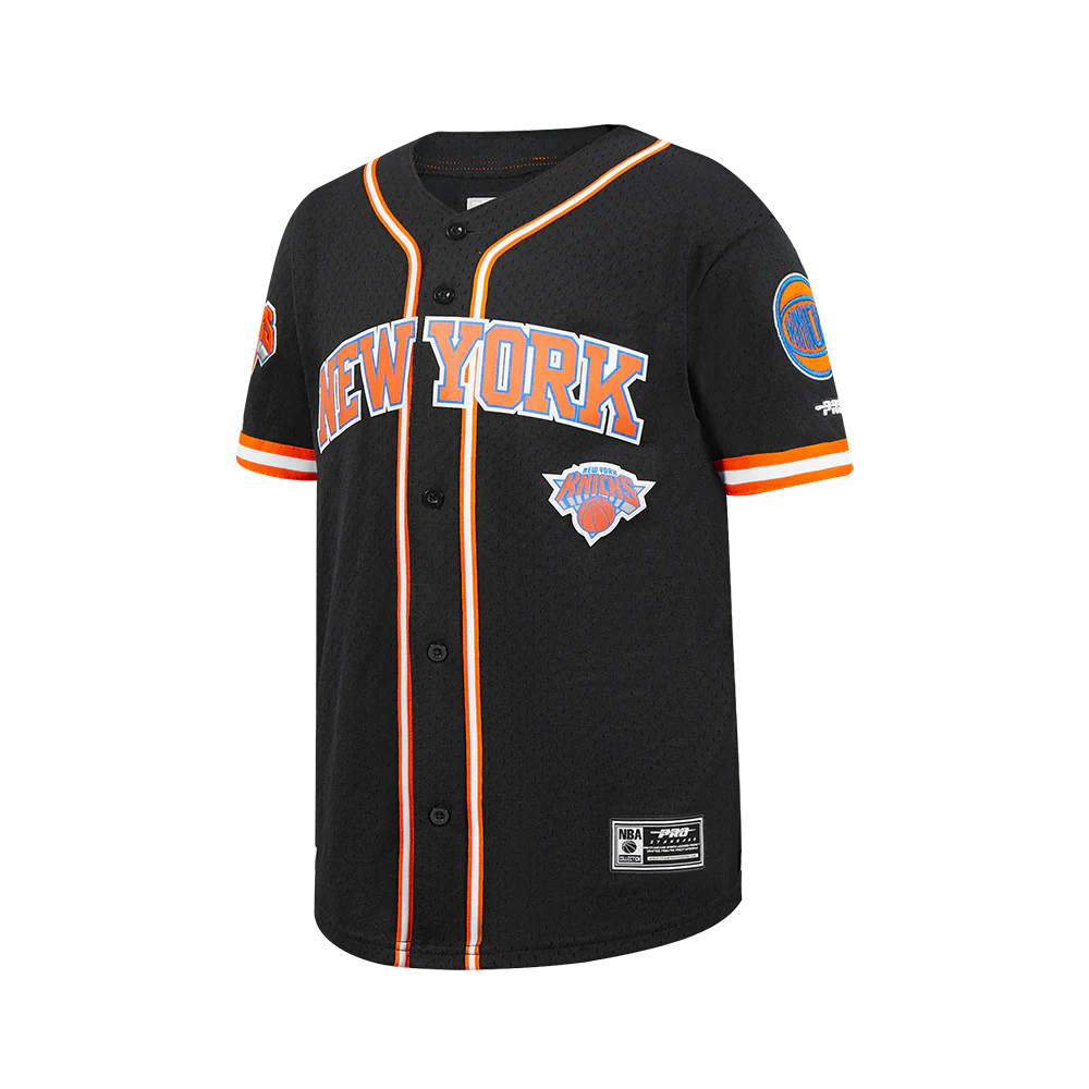 NBA NEW YORK KNICKS CLASSIC BIG BOYS MESH BUTTON DOWN SHIRT (BLACK/ORANGE) - Image 2