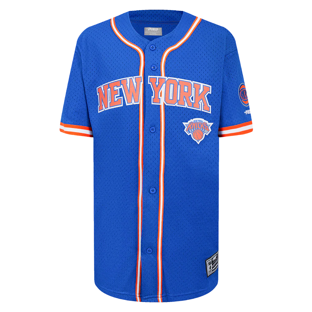 NBA NEW YORK KNICKS CLASSIC BIG BOYS MESH BUTTON DOWN SHIRT (ROYAL BLUE/ORANGE)
