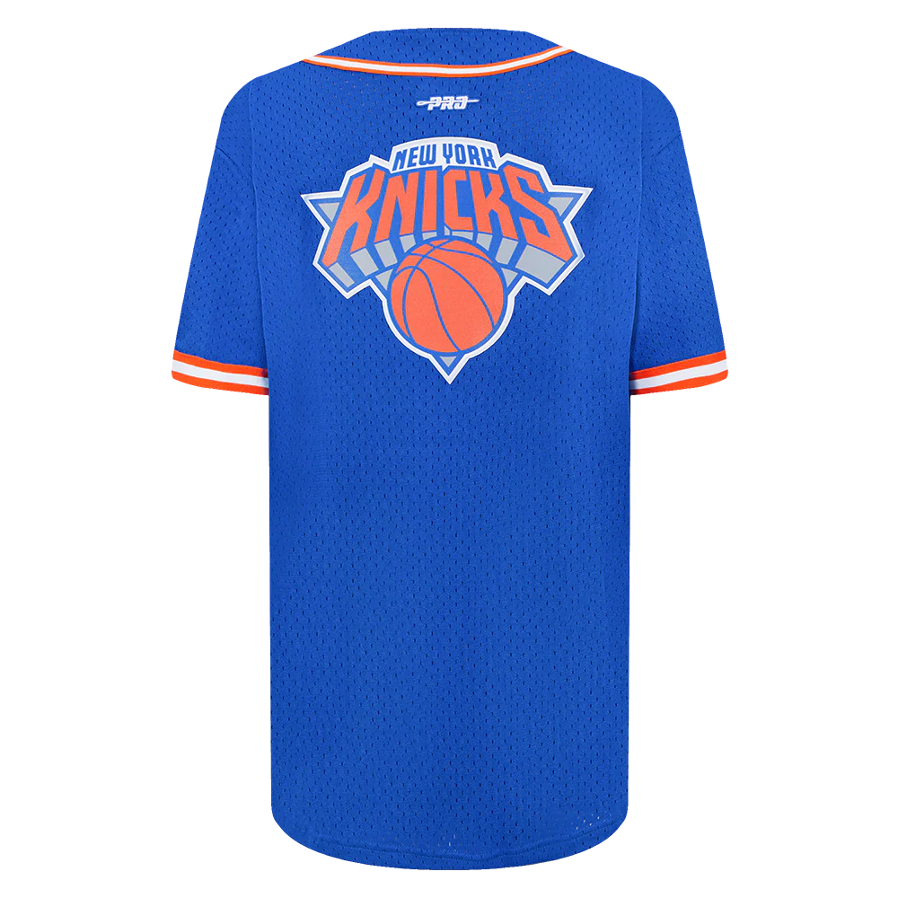 NBA NEW YORK KNICKS CLASSIC BIG BOYS MESH BUTTON DOWN SHIRT (ROYAL BLUE/ORANGE) - Image 3