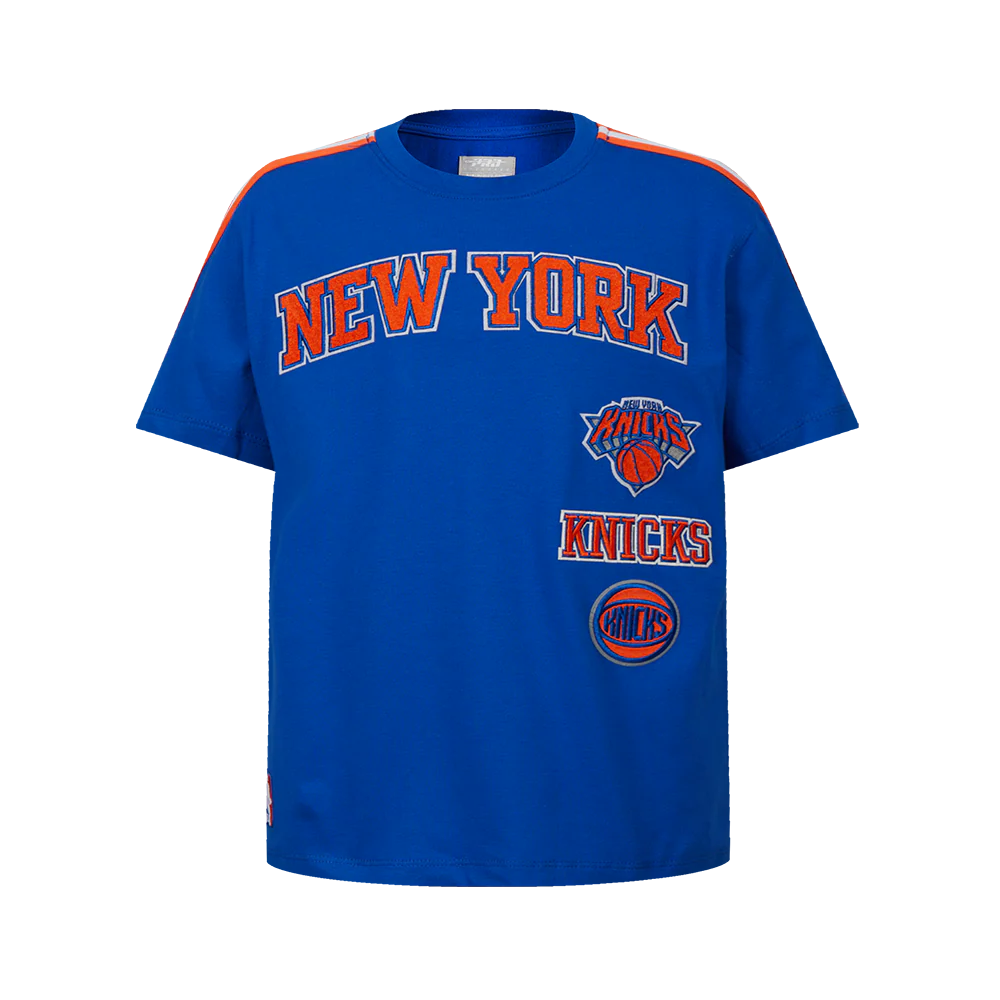 NBA NEW YORK KNICKS RETRO CLASSIC SINGLE JERSEY BIG BOYS SINGLE JERSEY TAPING TEE (ROYAL BLUE/ORANGE)