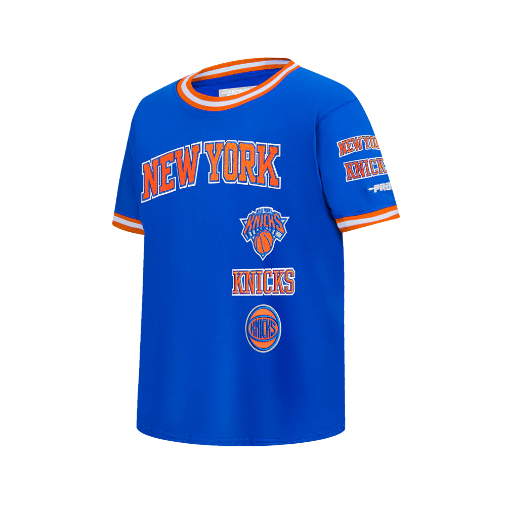 NBA NEW YORK KNICKS RETRO CLASSIC BIG BOY'S SS STRIPED RIB TEE (ROYAL BLUE/ORANGE) - Image 2