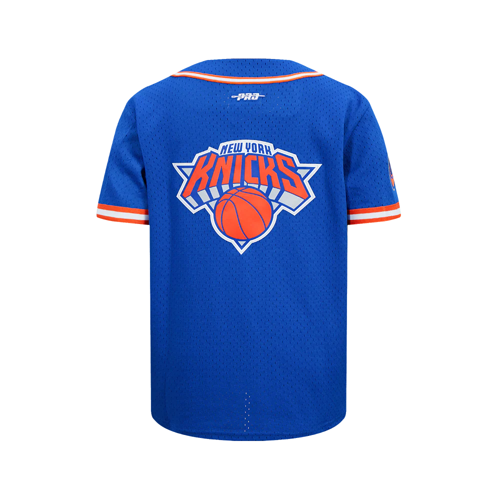 NBA NEW YORK KNICKS MIKAL BRIDGES #25 CLASSIC PNN BIG BOY'S MESH BUTTON DOWN SHIRT (ROYAL BLUE/ORANGE) - Image 5