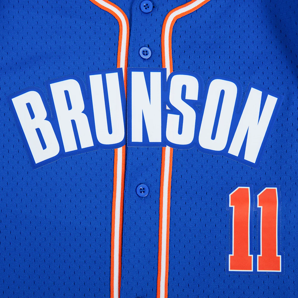 NBA NEW YORK KNICKS JALEN BRUNSON #11 CLASSIC PNN BIG BOY'S MESH BUTTON DOWN SHIRT (ROYAL BLUE/ORANGE) - Image 10