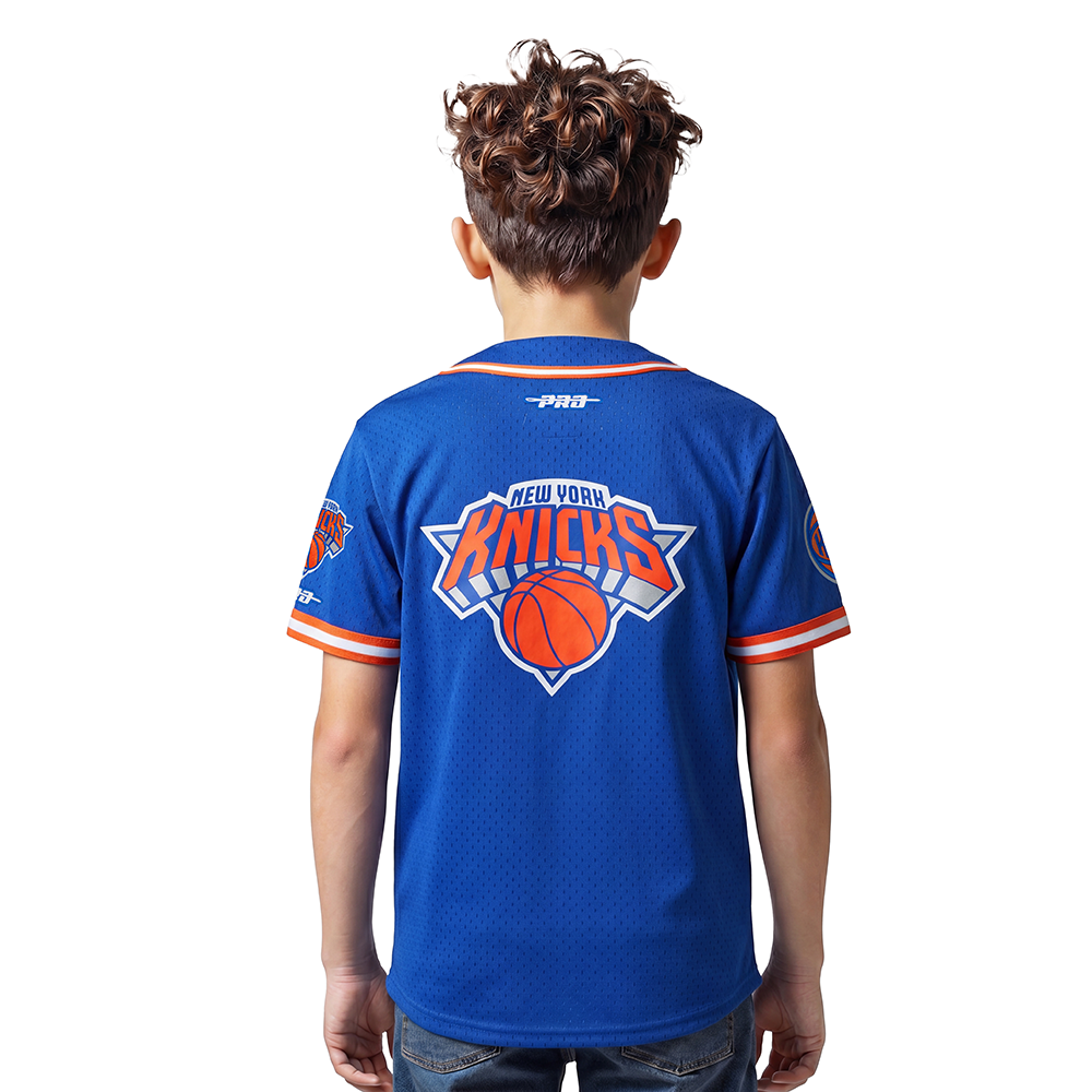 NBA NEW YORK KNICKS JALEN BRUNSON #11 CLASSIC PNN BIG BOY'S MESH BUTTON DOWN SHIRT (ROYAL BLUE/ORANGE) - Image 2
