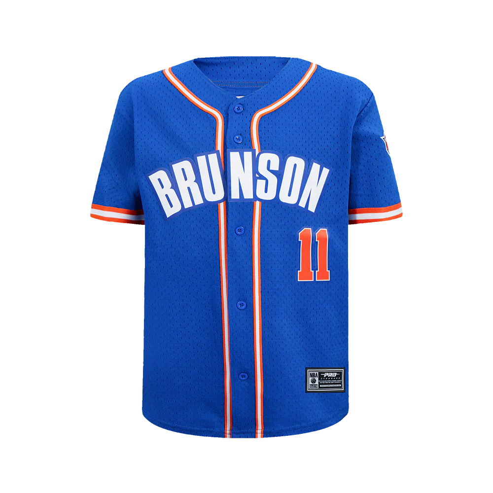 NBA NEW YORK KNICKS JALEN BRUNSON #11 CLASSIC PNN BIG BOY'S MESH BUTTON DOWN SHIRT (ROYAL BLUE/ORANGE) - Image 3