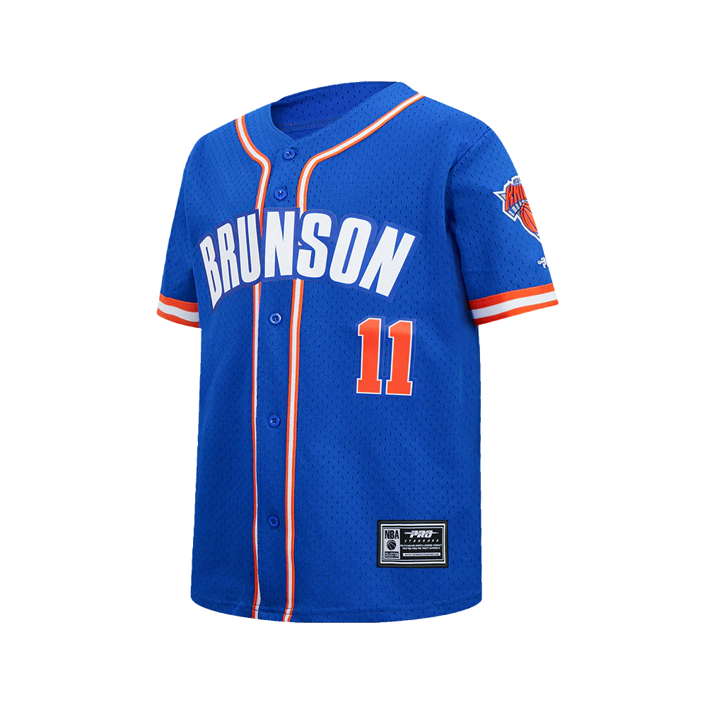 NBA NEW YORK KNICKS JALEN BRUNSON #11 CLASSIC PNN BIG BOY'S MESH BUTTON DOWN SHIRT (ROYAL BLUE/ORANGE) - Image 4