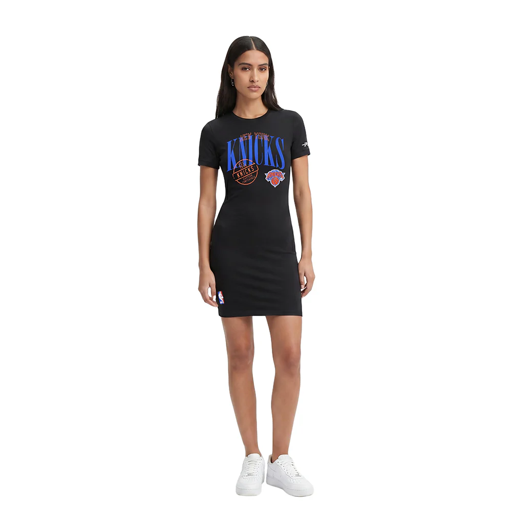 NBA NEW YORK KNICKS STAMPED WOMEN'S BODY CON DRESS (BLACK)