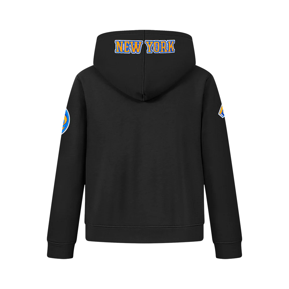 NBA NEW YORK KNICKS CLASSIC BIG BOY'S FLC FZ PO HOODIE (BLACK) - Image 3