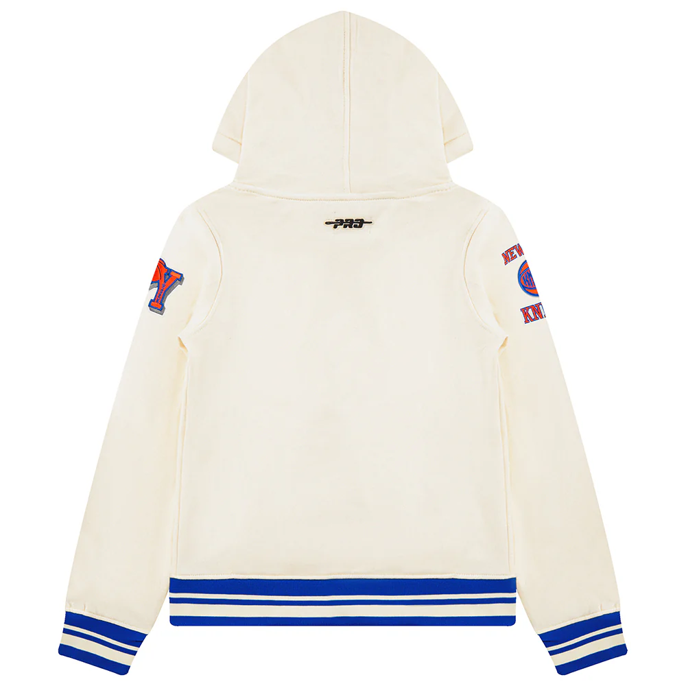 NBA NEW YORK KNICKS RETRO CLASSIC BIG BOYS RIB FLEECE PULLOVER HOODIE (EGGSHELL/ROYAL BLUE) - Image 2