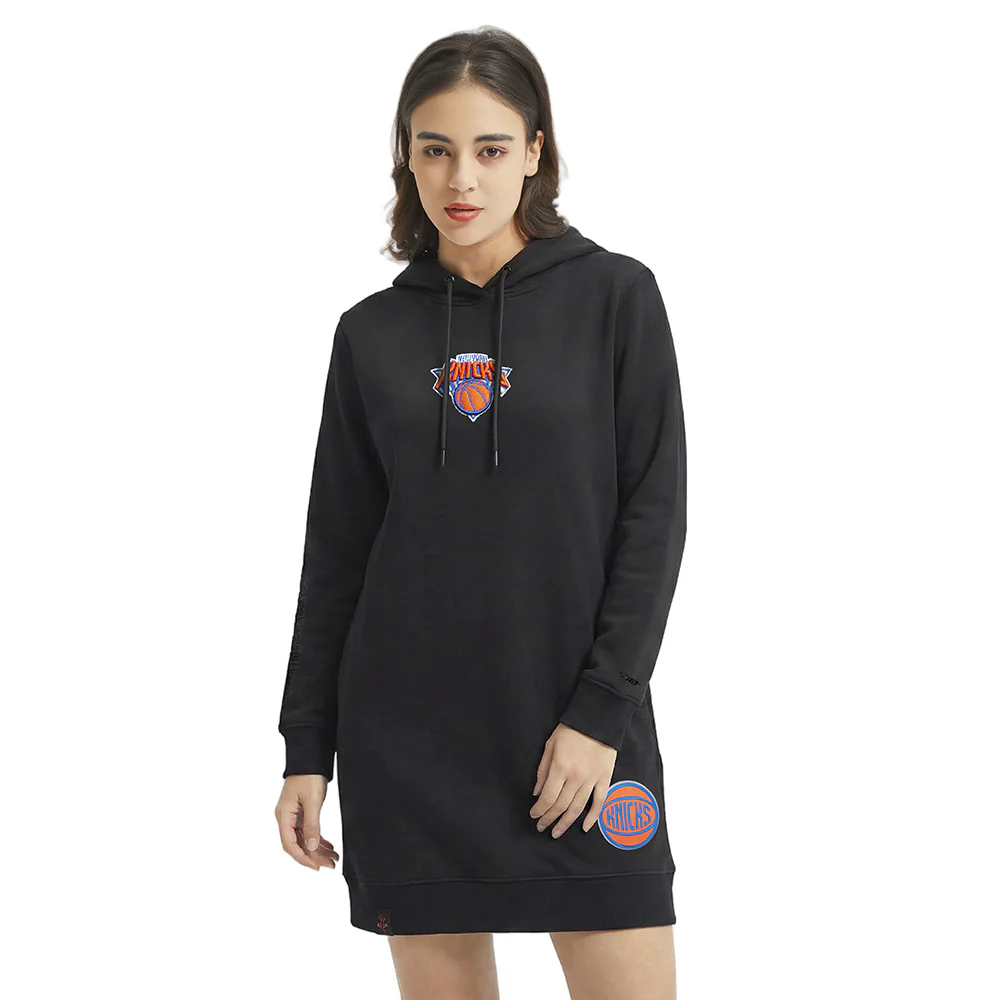 NBA NEW YORK KNICKS CLASSIC WOMEN'S FLC HOODIE DRESS (BLACK)