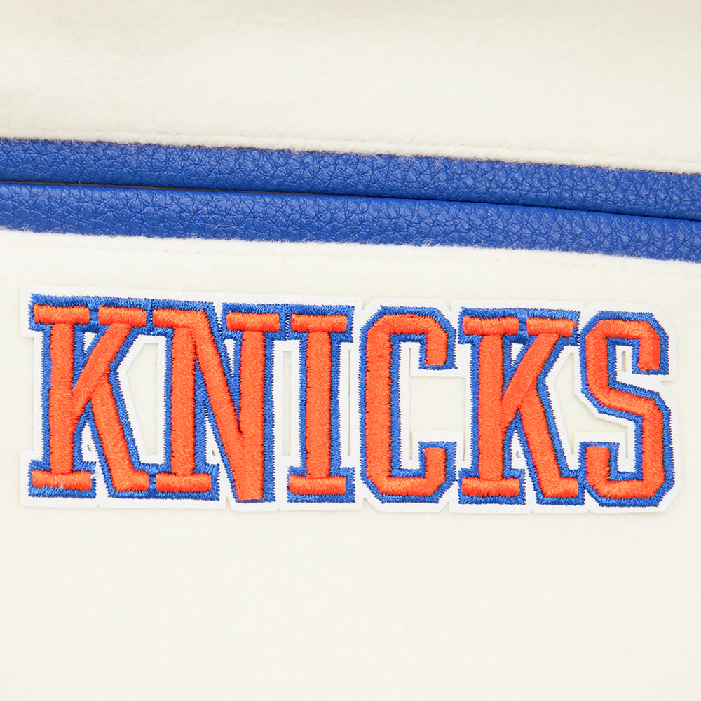 NBA NEW YORK KNICKS RETRO CLASSIC BIG BOYS RIB WOOL VARSITY JACKET (EGGSHELL/ROYAL BLUE) - Image 5