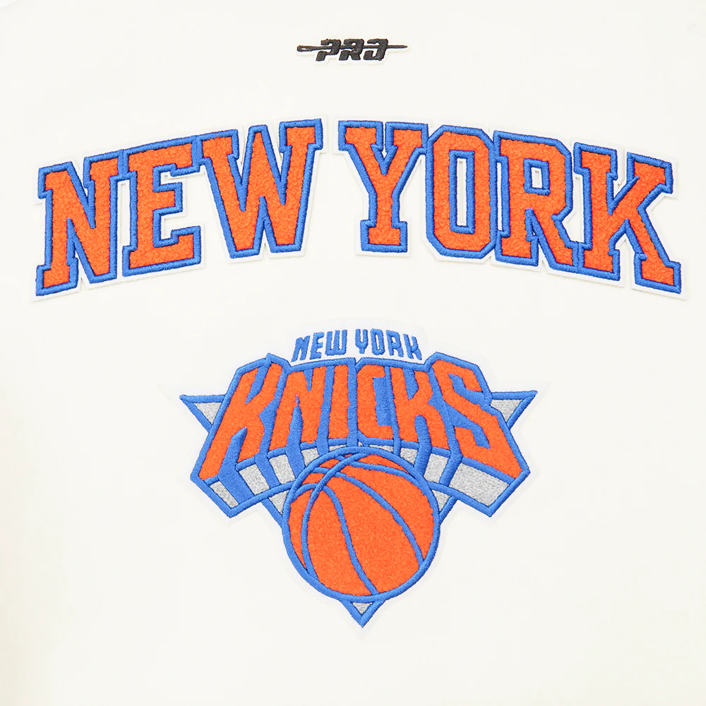 NBA NEW YORK KNICKS RETRO CLASSIC BIG BOYS RIB WOOL VARSITY JACKET (EGGSHELL/ROYAL BLUE) - Image 8