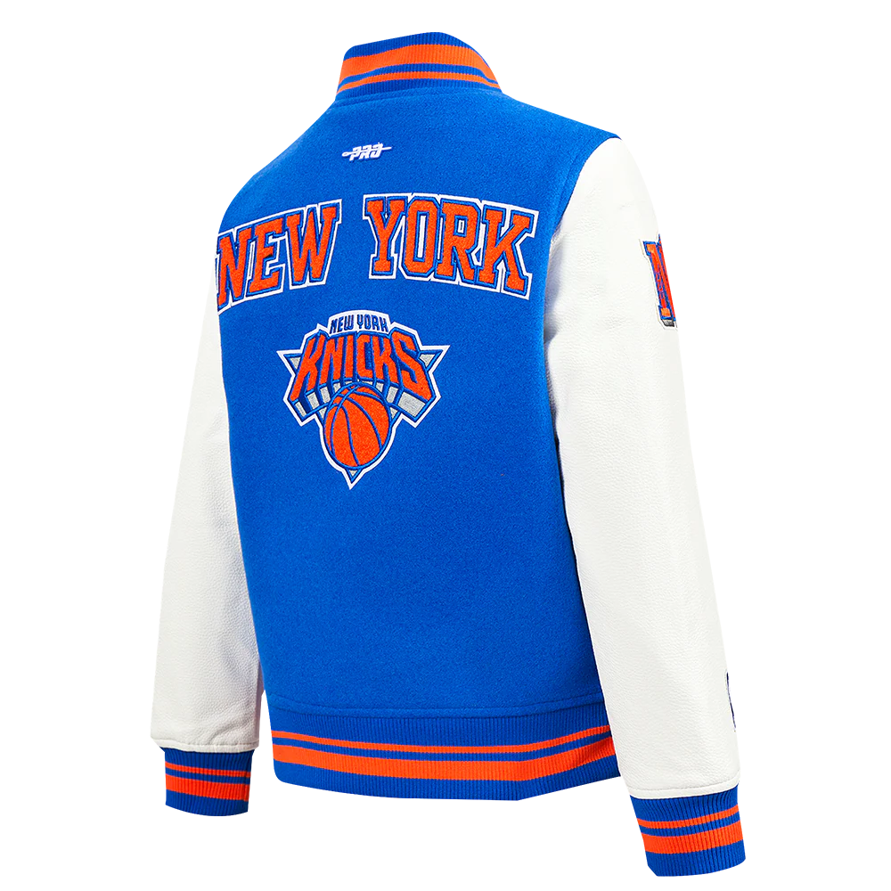 NBA NEW YORK KNICKS RETRO CLASSIC BIG BOYS RIB WOOL VARSITY JACKET (ROYAL/ORANGE/ROYAL) - Image 4