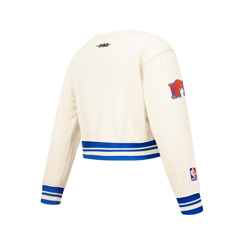 NBA NEW YORK KNICKS RETRO CLASSIC BIG GIRLS  RIB FLEECE CREWNECK (EGGSHELL/ROYAL BLUE) - Image 4