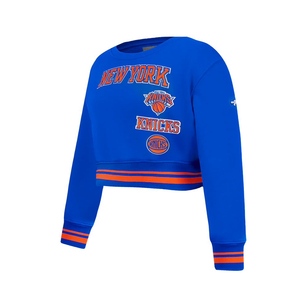 NBA NEW YORK KNICKS RETRO CLASSIC BIG GIRLS RIB FLEECE CREWNECK (ROYAL/ORANGE/ROYAL) - Image 2
