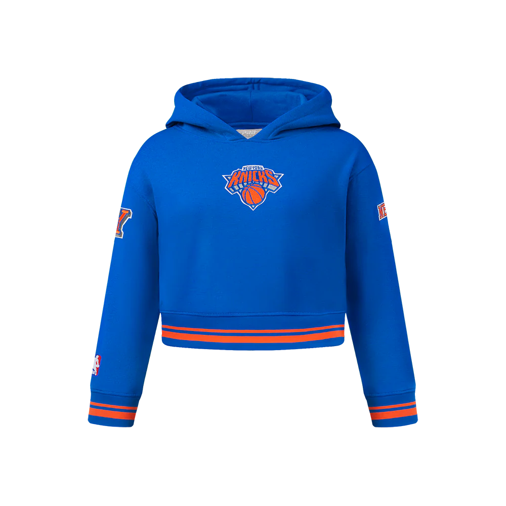 NBA NEW YORK KNICKS RETRO CLASSIC BIG GIRLS  RIB FLEECE PULLOVER HOODIE (ROYAL/ORANGE/ROYAL)