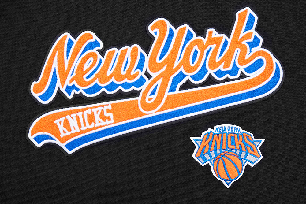NBA NEW YORK KNICKS SCRIPT TAIL WOMEN'S RIB FLEECE CROPPED PULLOVER HOODIE (BLACK/ROYAL BLUE/BLACK) - Image 5
