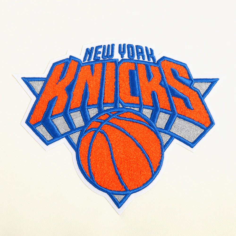 NBA NEW YORK KNICKS RETRO CLASSIC WOMEN'S RIB CROPPED PULLOVER HOODIE (EGGSHELL/ROYAL BLUE) - Image 6